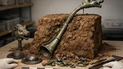 Zeldzame Keltische oorlogstrompet gevonden: bijna complete carnyx van 2.000 jaar oud